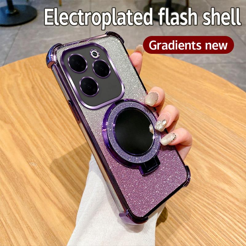 Plating Shockproof Stand Ring Mirror Phone Case For Infinix Hot 40 Pro 30 30i 40i 50i 10S NFC 10 Lite 9 Play Glitter Soft Cover
