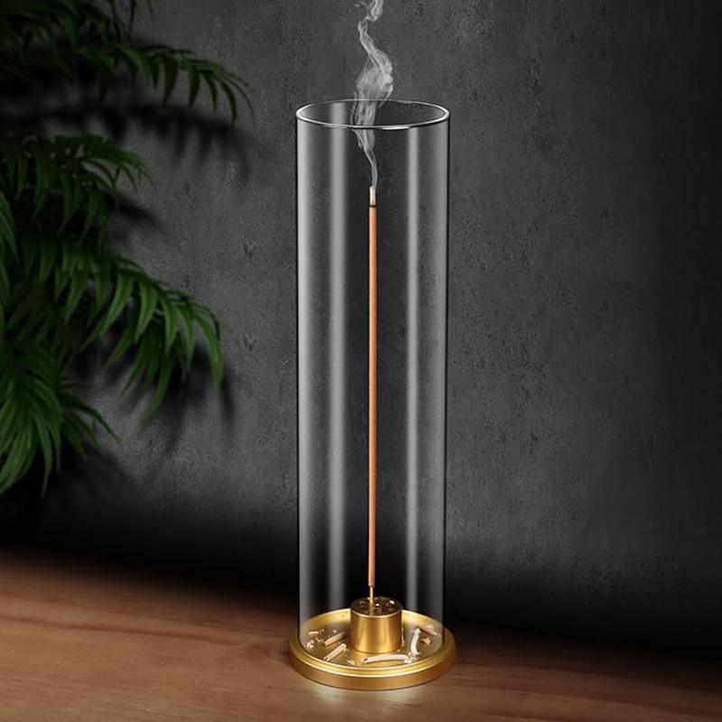 Modern Brass Incense Holder Anti-Ash Flying Incense Holder with Removable Acrylic Ash Catcher for Home Decor Yoga Meditation 7