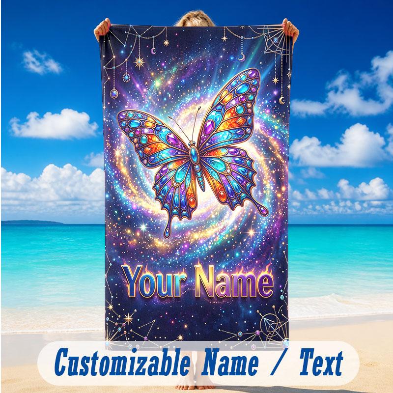 Butterfly Theme Beach Towel Personalized Custom Name & Text Soft Quick Dry Beach Towel for Swimming Travel