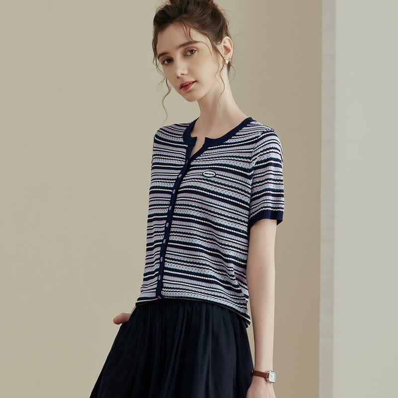 Snowforte Women s Color Block Striped Knit Polo T-Shirt M