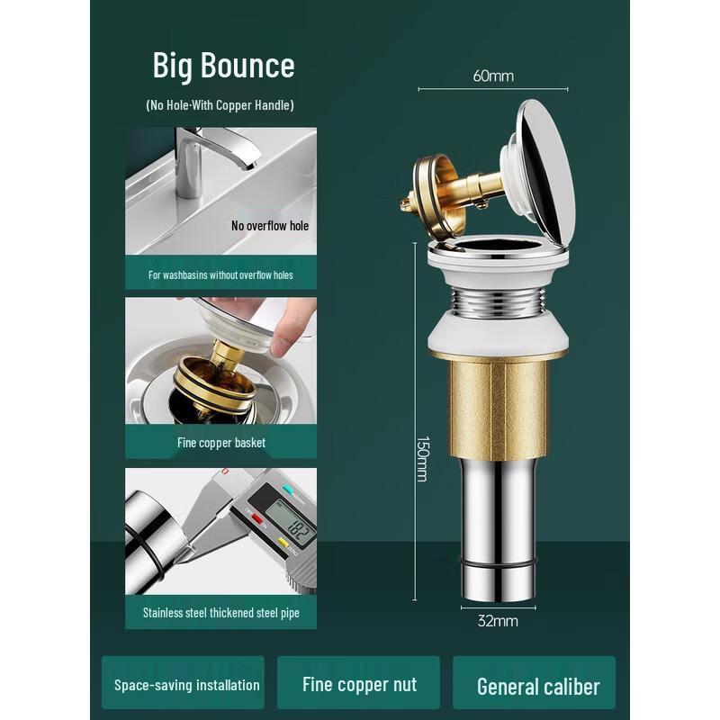 HANDUNYOU Upgraded Pop-up Sink Drain with Copper Strainer