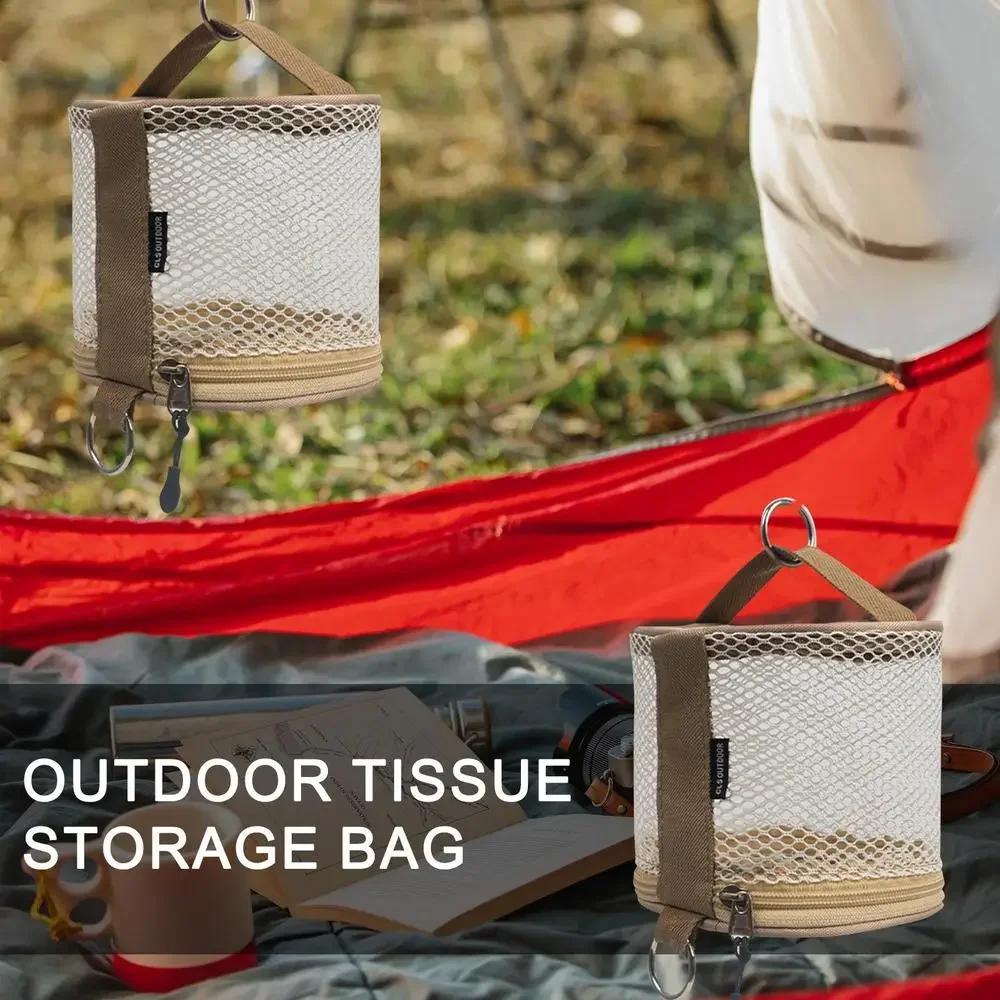Outdoor Camping Tissue Case Roll Paper Storage Bag with Hook Portable Tissue Holder Tent Hanging Napkin Holder Camping Supplies