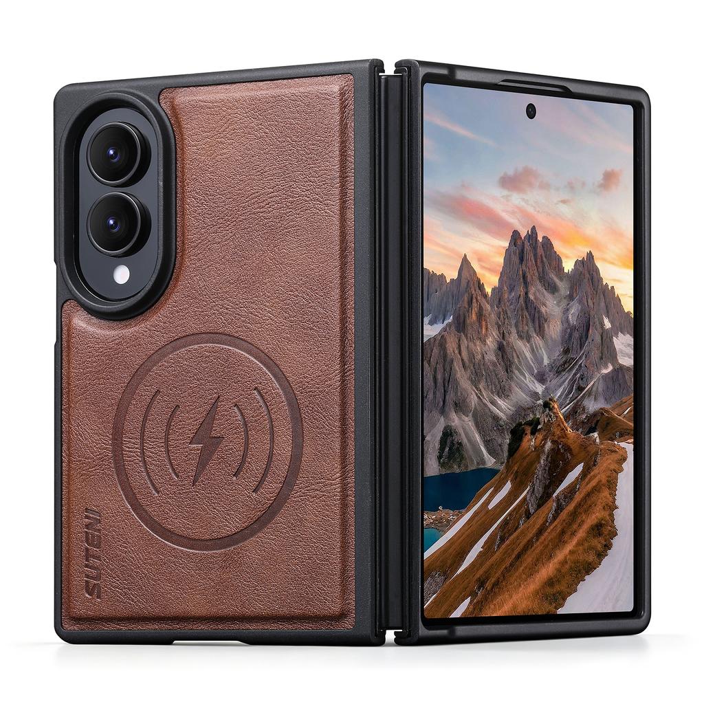 SUTENI for Samsung Galaxy Z Fold 8 Phone Case Magnet Wireless Charging Smooth Texture Faux Leather
