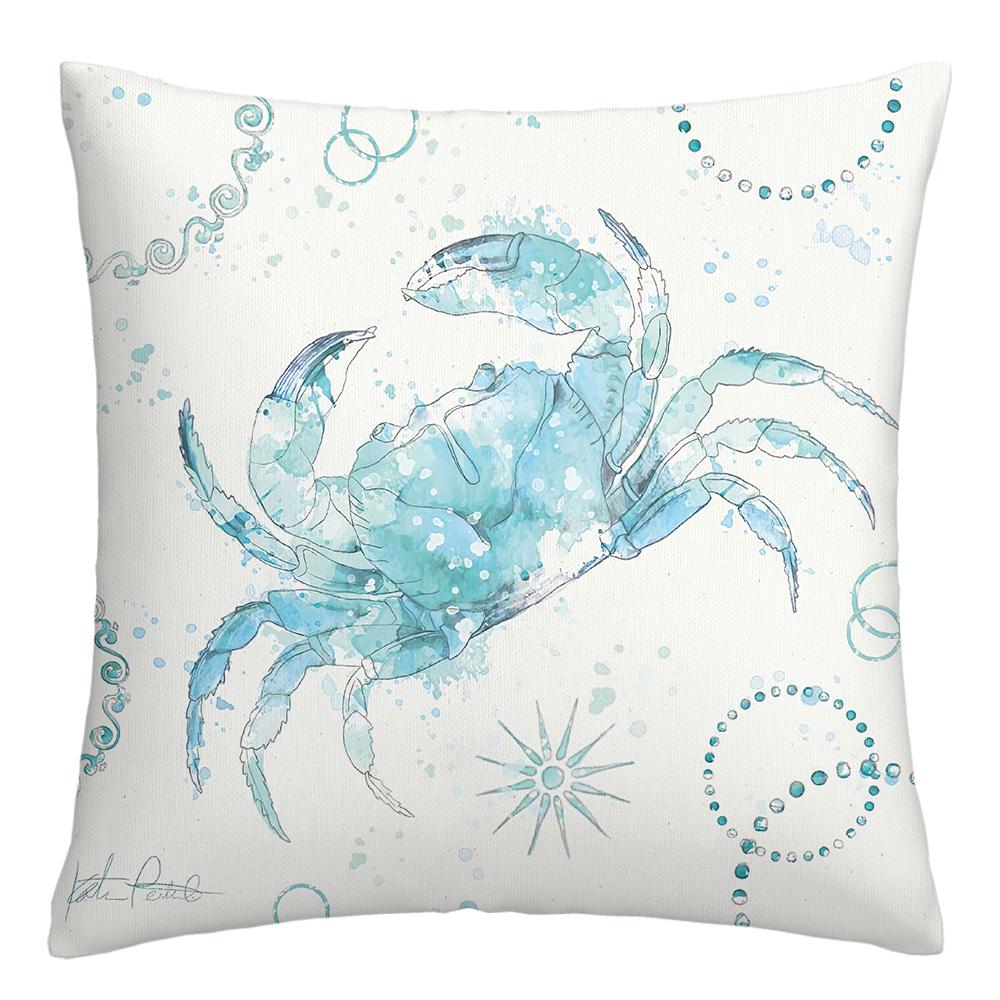Cyan Sea Creature Painting Linen Pillow Cover Upholstery Living Room Sofa Upholstery Cushion Cover Home Decor Cushion Cover