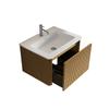 Washbasin with Vanity Unit for Small Bathrooms, Mineral Cast, Fluted Design, 60cm Wall-Mounted Bathroom Cabinet, Natural Oak Color, Pre-assembled