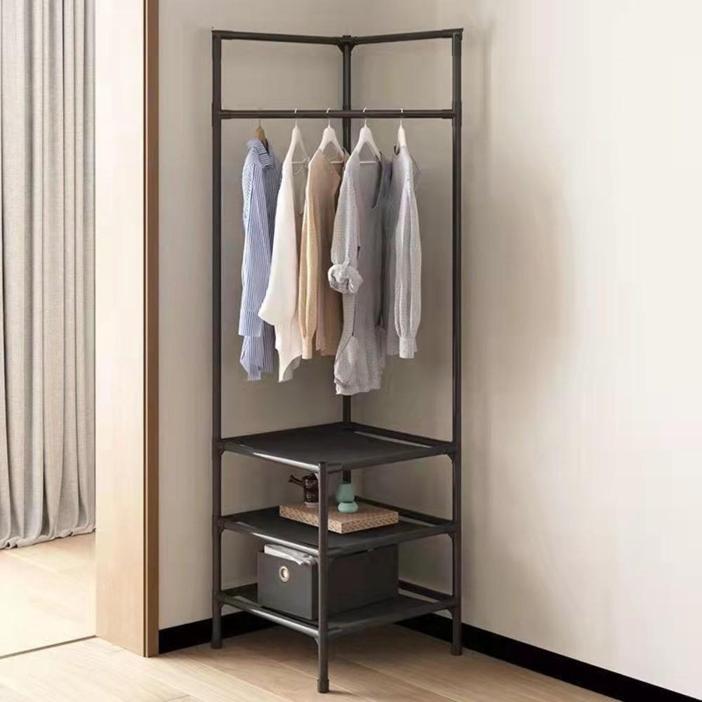 Anti-toppling Floor Standing Shelf Hanging Rod Clothes Organization Rack Shoes Shelf  Bedroom