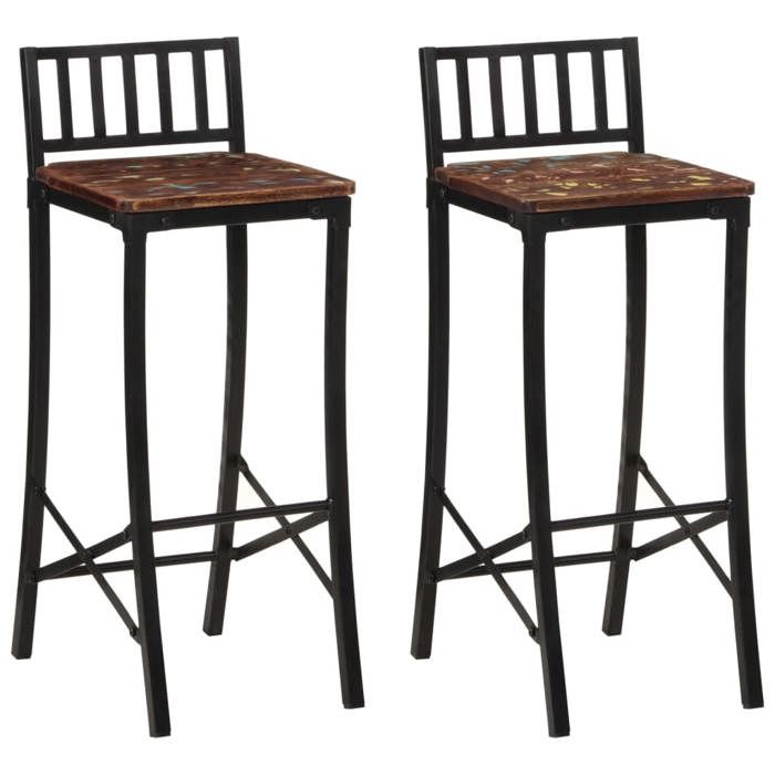 VidaXL Chaises de bar lot de 2 bois de récupération massif, chaise, tabouret de bar de cuisine, chaise de restaurant 358944
