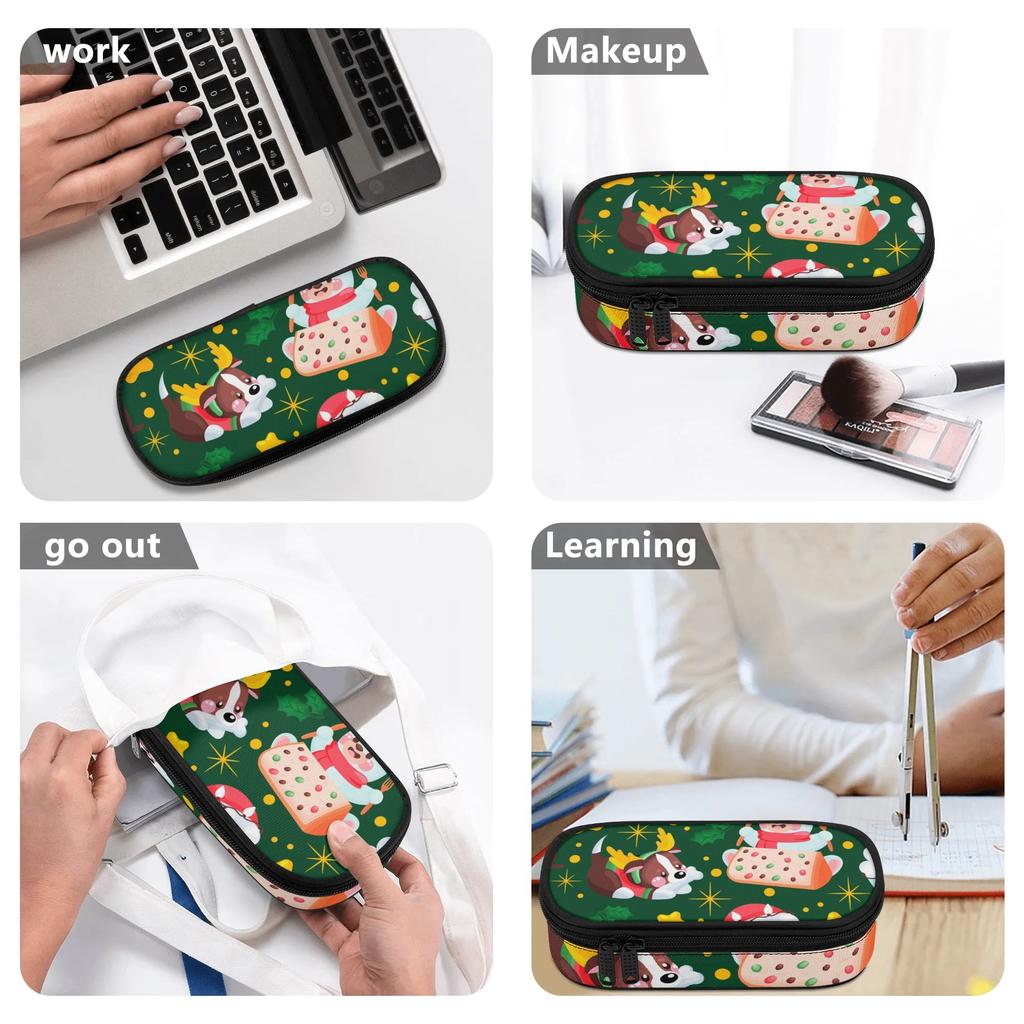 Pencil Bag Practical Durable 300D Polyester Smooth Zipper with Main Compartment Mesh Pocket and Pen Slots for Teens and Students