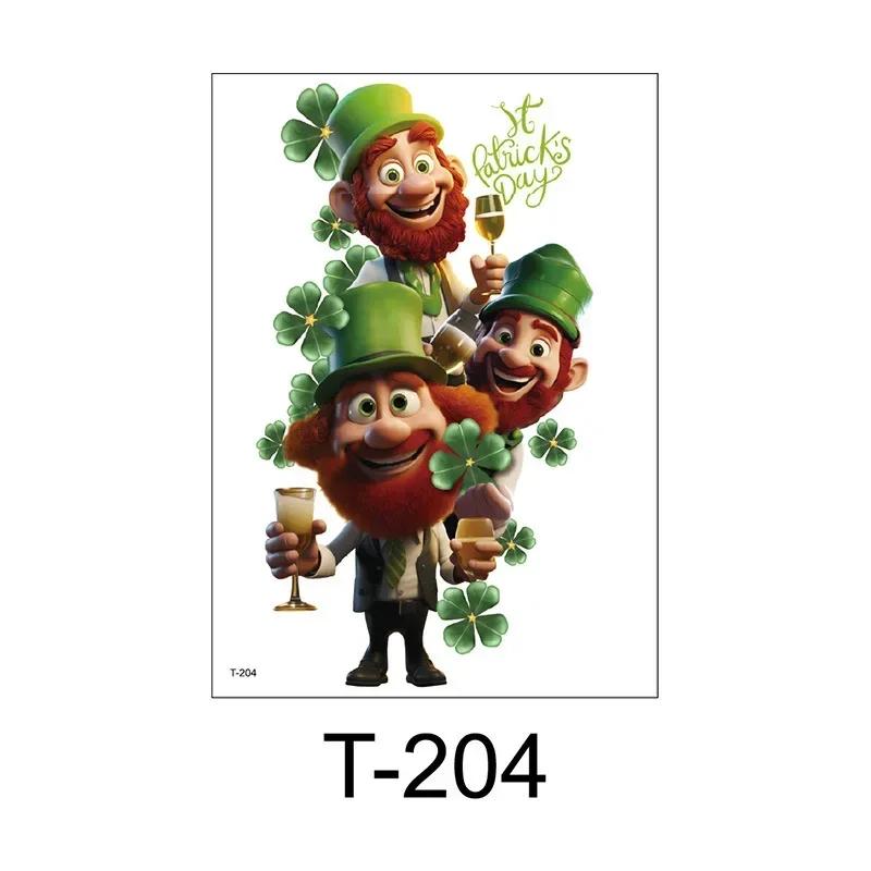 Clover Green Old Dwarf St. Patrick's Day Disposable Tattoo Sticker for Party In Arm Neck Leg Adult and Children Decora Graffiti