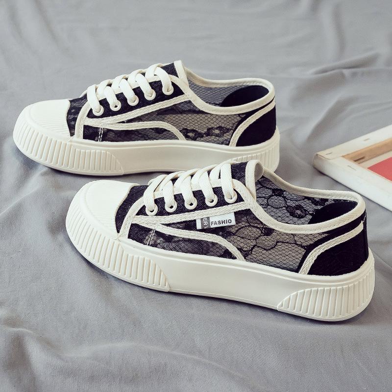 Spring and summer lace mesh breathable women's shoes new versatile canvas shoes board shoes soft sole women's shoes