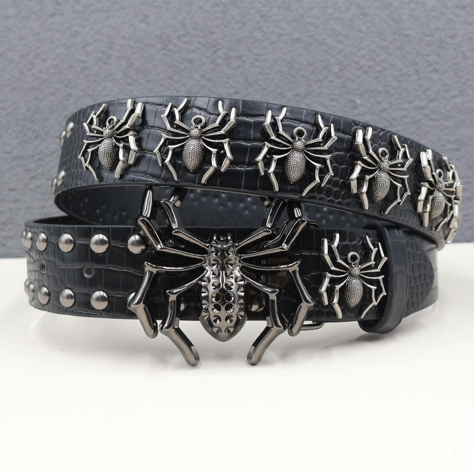 Men s Spider Rivet Punk Belt - Hip Hop Street Style 105 cm чёрный