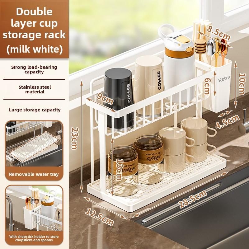 Double-Layer Desktop Cup Holder Household Inverted Drainage Rack Tea Set And Tea Cup Storage Organizer Kitchen Accessories