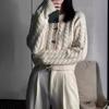 Women's European Style Chunky Knit Wool Cardigan - High Waist Cropped Autumn Sweater