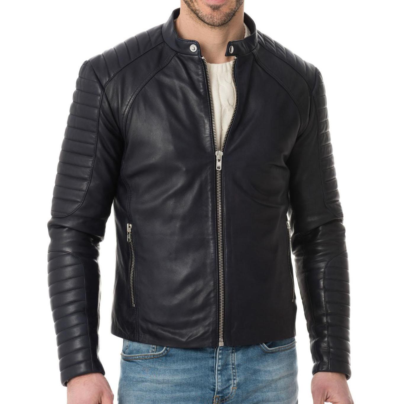 

SkinOutfit Men s Genuine Lambskin Black Leather Jacket Stylish Motorcycle Bomber Biker Outerwear MJ 225 S чорний