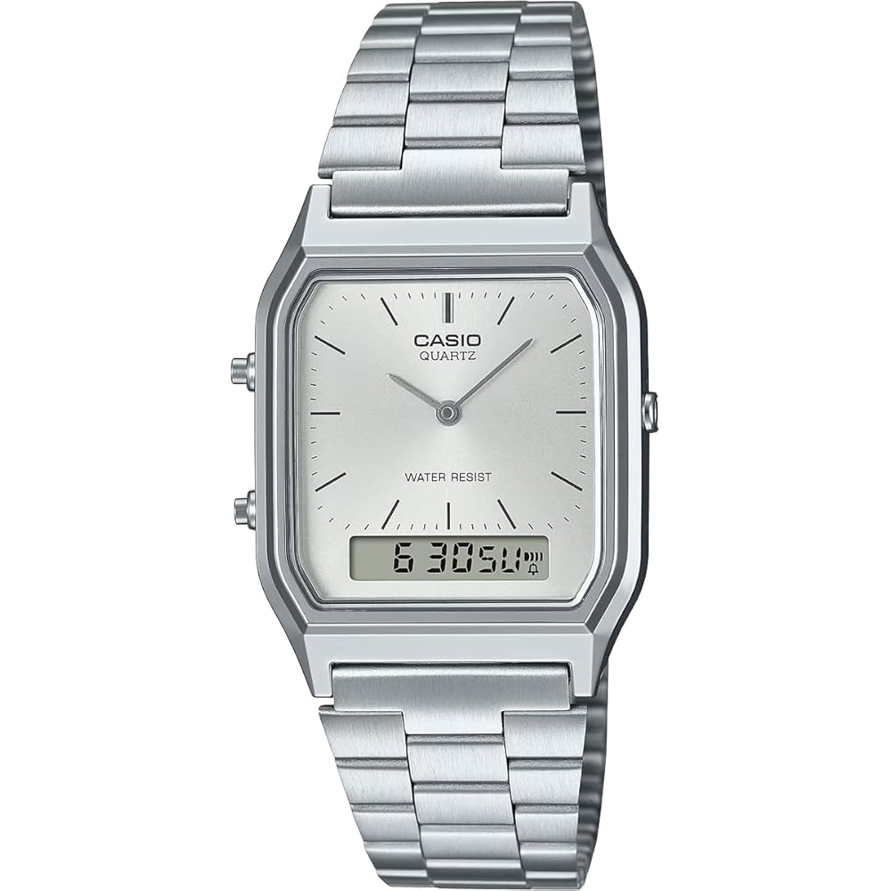 

Casio Ana-Digi Vintage Series Quartz Watch AQ-230A-7AMQY Unisex Dual Time Silver