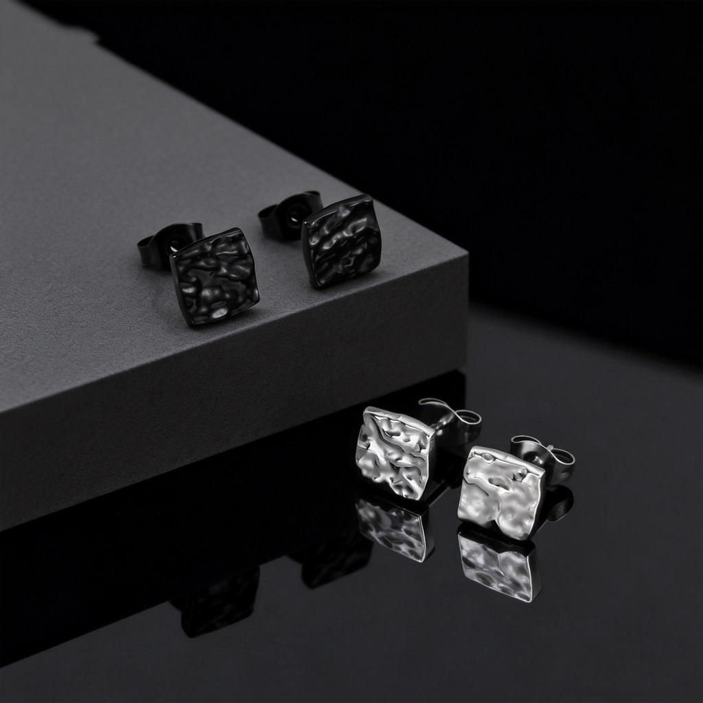 Fashion Chic Irregular Pleated Stud Earrings for Men, Stainless Steel Geometric Square Earrings, Creative Trendy Jewelry Gifts