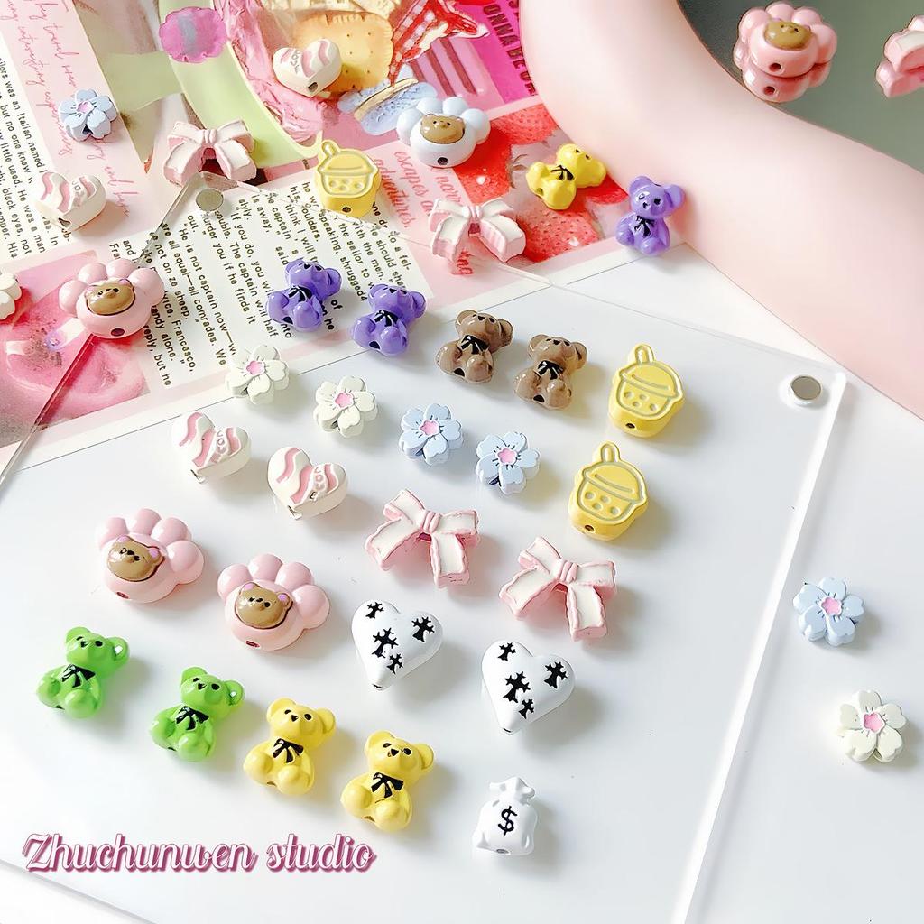 Alloy Heart Bow Milk Tea Beads for DIY Jewelry & Phone Chains