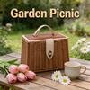 Handgeflochtene Imitation Rattan Geflochtene Aufbewahrungskorb Box Handtasche Heimorganizer Dekorativer PU-Lederdeckel Kreative Picknickkörbe