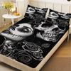 3pcs Fitted Sheet Set Skull And Rose 3D Printed Black And White Anti-Slip Durable Bed Sheet With Pillowcases For Bedroom Decor