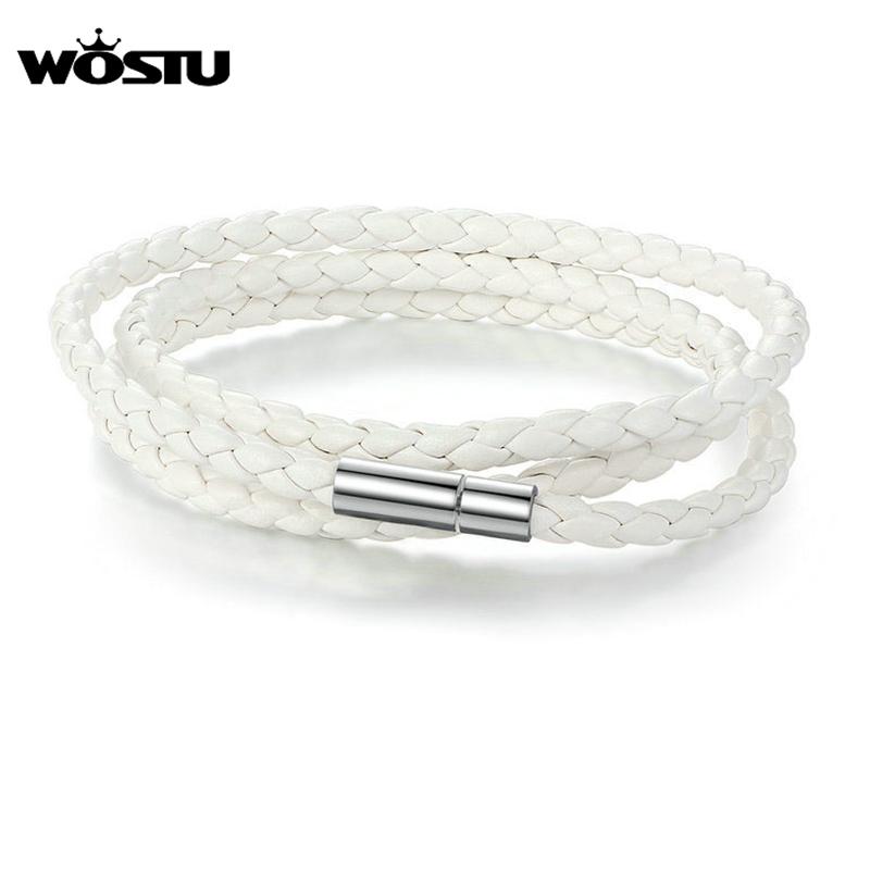 WOSTU Bracciale Wrap in Pelle PU Bianca di Alta Qualità 60CM Con Chiusura Magnetica Gioielli Per Donne Uomini Unisex Moda Pulseira XCJ0063