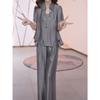 Summer Fashionable Shirt, Short-sleeved Suit, Elegant Top, Age-reducing Commuting Two-piece Set, Gray