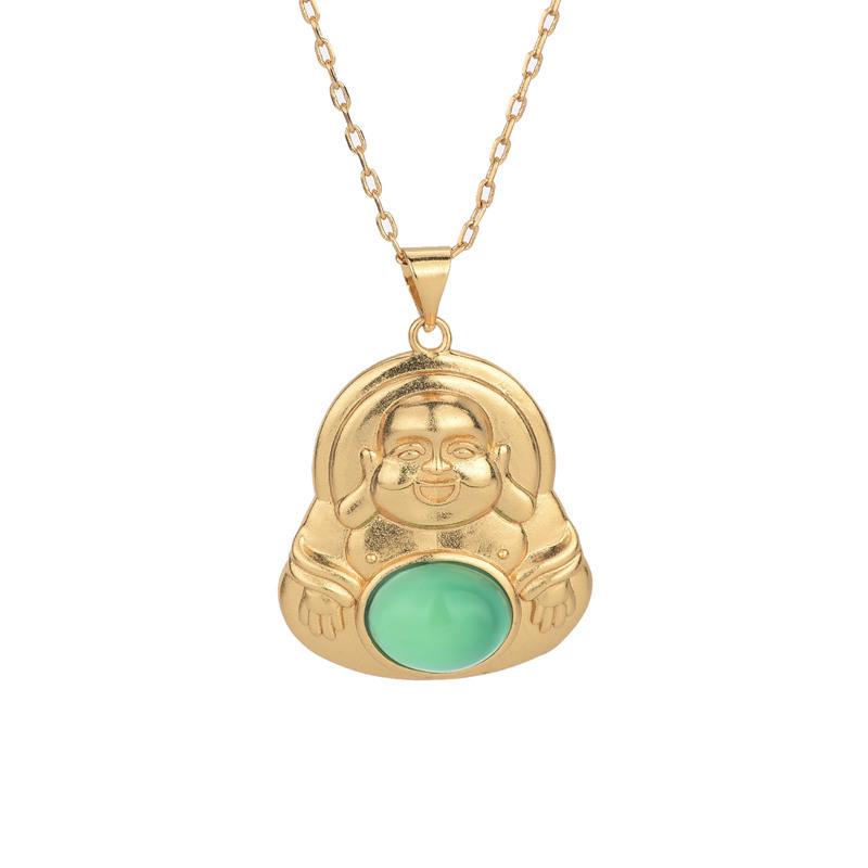 Gilded Maitreya Buddha Necklace with Jade Pendant for Men and Women - Ethnic Style Agate Clavicle Chain