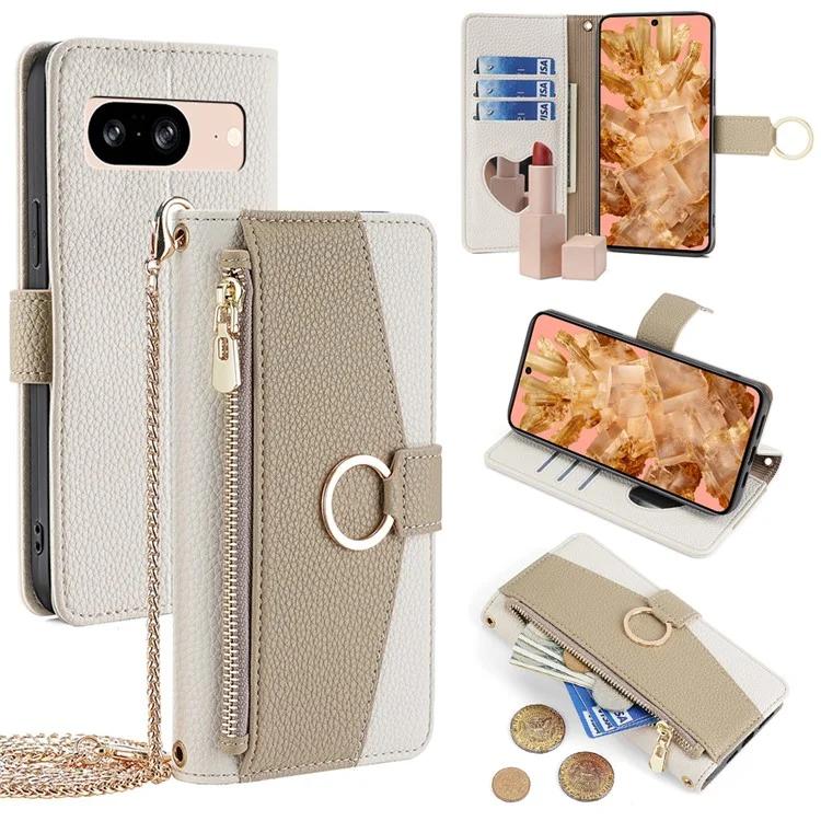 

For Google Pixel 8 Case PU Leather+TPU Crossbody Phone Cover with Mirror