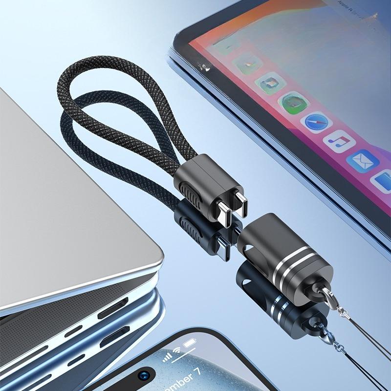 Lanyard Keychain Dual Type-C Charging Cable PD Super Fast Charge Cord Compatible with IPhone 15 Portable Phone Data Sync Power