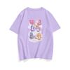 Women's Round Neck Short Sleeve Tee Loose Fit Cartoon Rainbow Bear Printed T-Shirt Cotton Summer Casual Mid Length Top