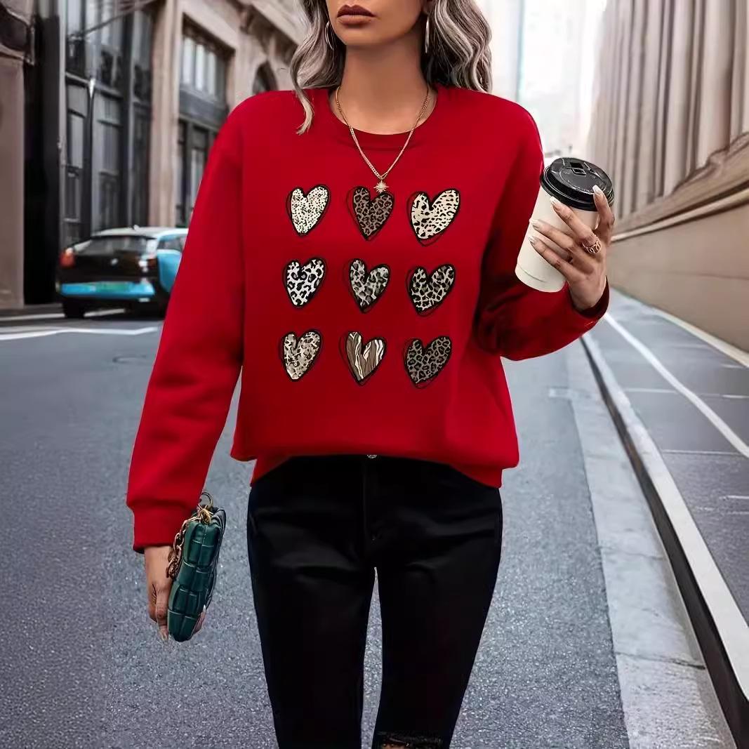 

Women s 2024 European & American Style Printed Round Neck Sweater S красный