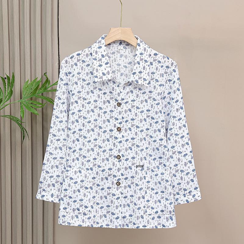 

Floral Summer Shirt for Women in Their 60s and 70s XL [40-50 kg] синий/белый