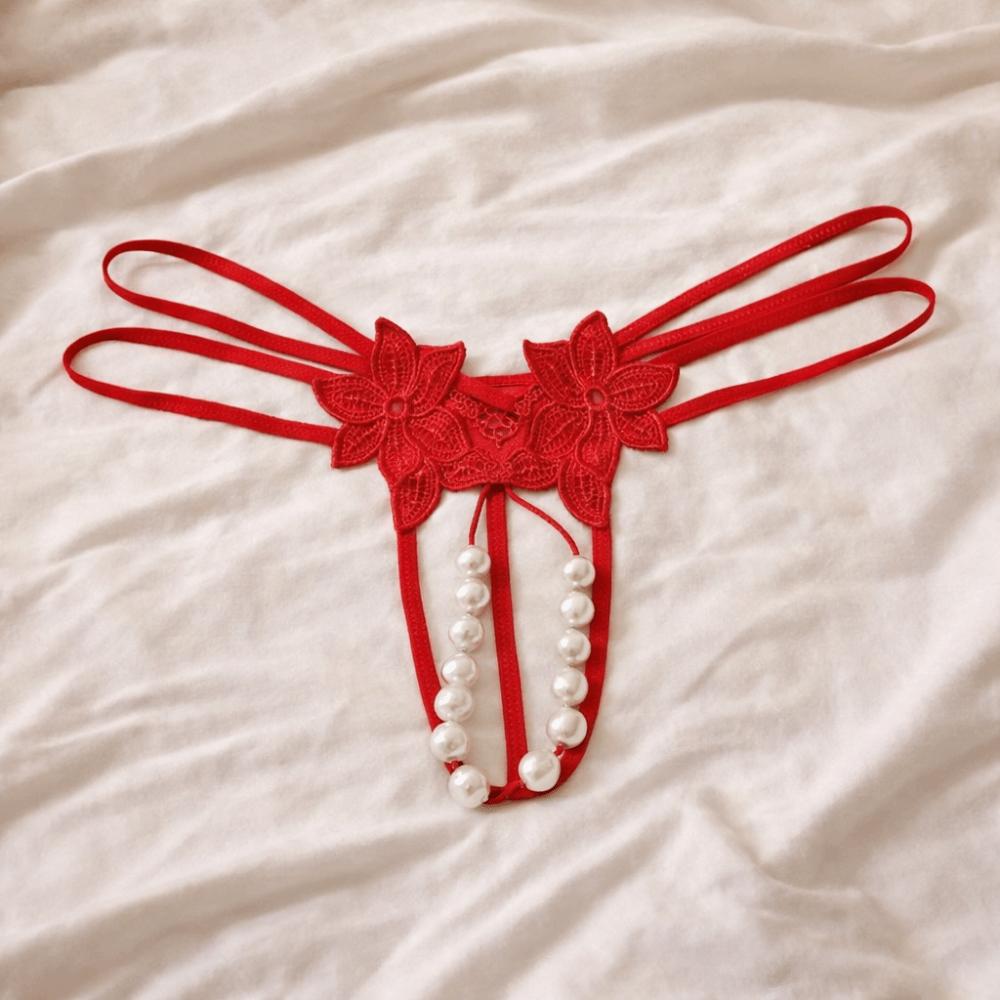 Low-waist Pearl Lace Underwear Hollow-out Mesh Lace Briefs Women's Bigsize Thong  Summer Spring