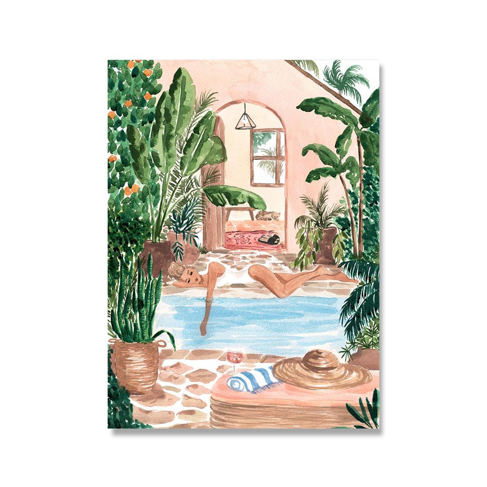 Morocco Art Print Fashion Boho Chic Illustration Posters Summer Tropical Wall Pictures Nude Feminine Canvas Painting Home Decor