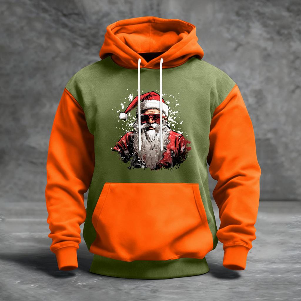 Men's Christmas Print Color Block Hooded Casual Sports Comfort Sweatshirt