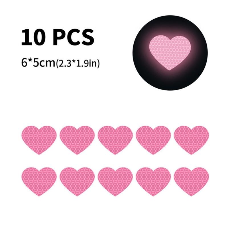 Heart Shaped Reflective Motorcycle Stickers 10PCS Flexible Decals Easy Application Removable Adhesive For Vehicle Surfac