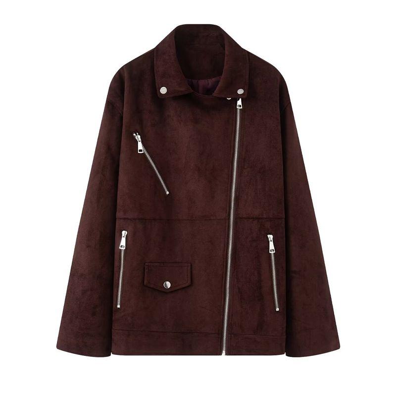 

Аралтай Новое поступление Мода Ветер Внешняя торговля Женская одежда Мода Эффект замшевой текстуры Мотоциклетная куртка с лацканами Burgundy M