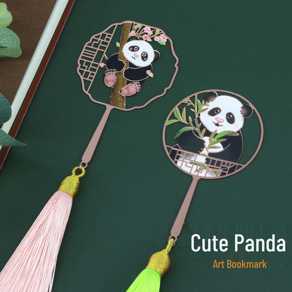 Cute Panda with Tassels - Peach Blossom Art Bookmark