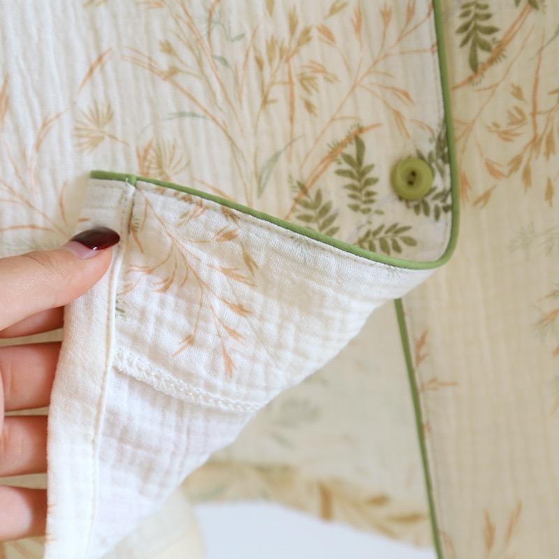 100% Cotton Gauze Women Pajama  Summer Women's Pajama Set Short Sleeved Long Pants 2 Piece Summer Sleepwear Homewear