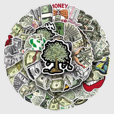 50 Stickers Graffiti Dollar Dessin Animé: Autocollants créatifs de symbole monétaire pour tasses, téléphones, ordinateurs et journaux