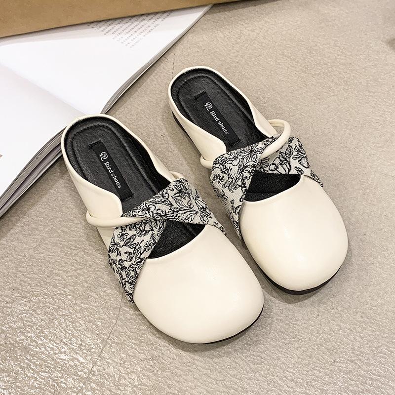 

Spring new square head single shoes women s flat bottom one pedal soft sole bag head half drag summer outer slippers women 40 бежевий