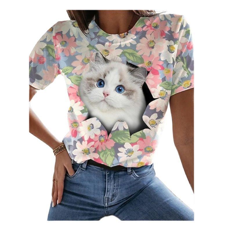 

Летние повседневные женские футболки с цифровым принтом 3D, свободные, с круглым вырезом и короткими рукавами 6XL