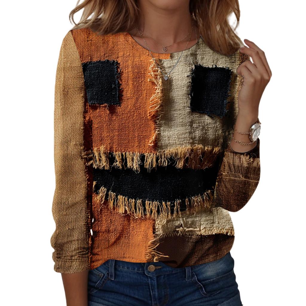 Women's Halloween Long Sleeve Printed Crewneck T-Shirt, Casual Fall Top