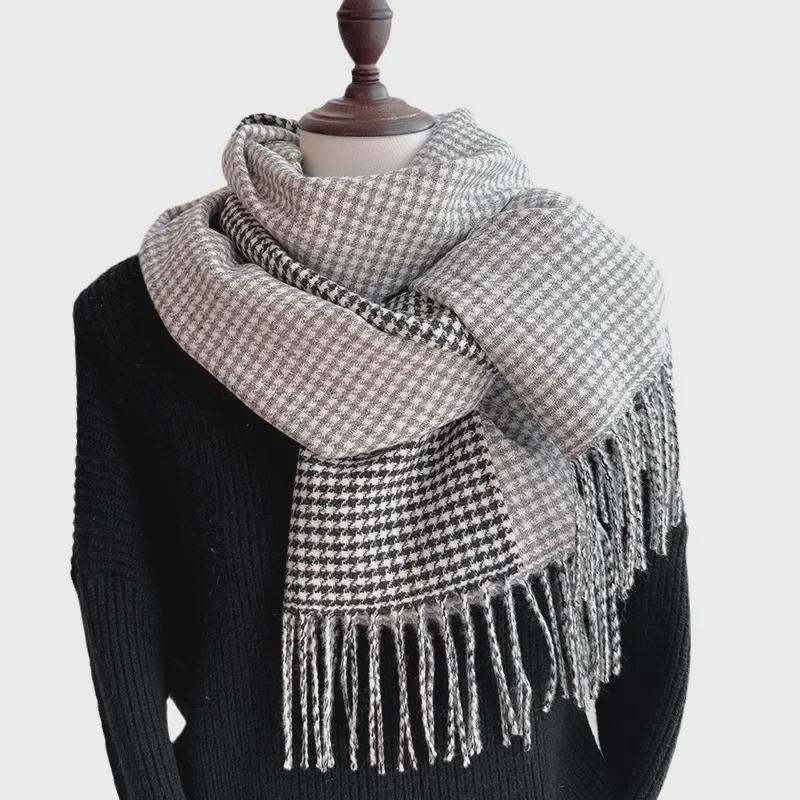 "New Autumn/Winter Nordic Houndstooth Scarf - British Versatile Double-Sided Tassel Plaid Shawl"