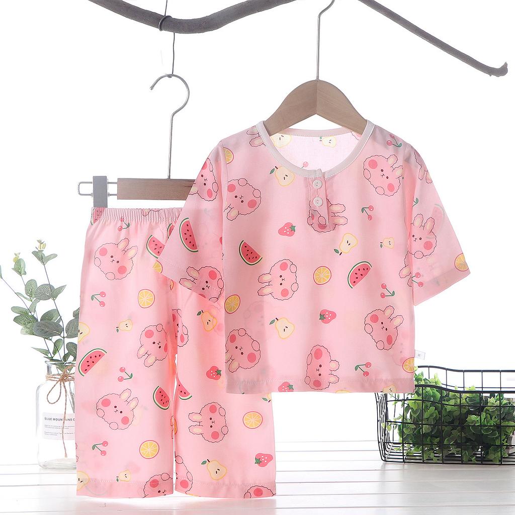 Summer Cotton Pajama Set Thin Air Conditioning Wear for Kids Baby Home Loungewear