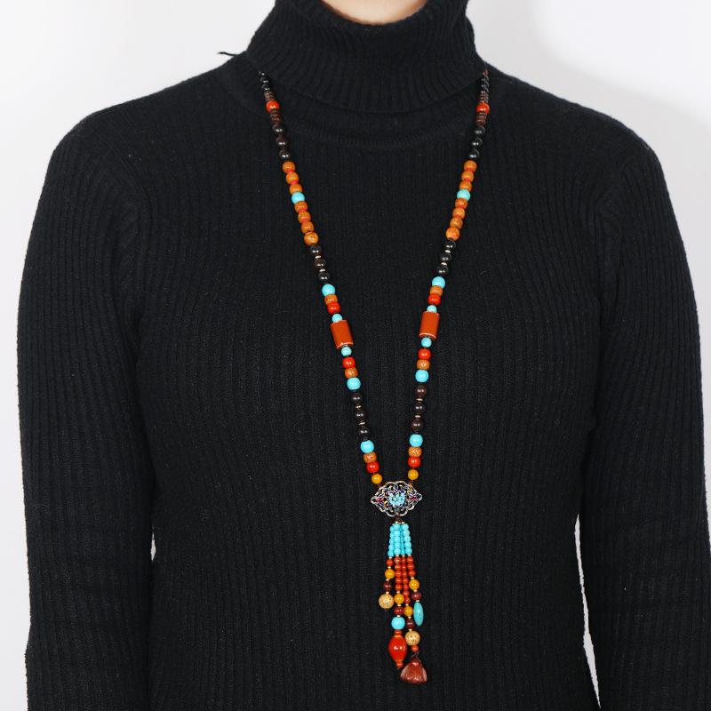 Retro Ceramic Sweater Chain - Women's Long and Versatile Necklace
