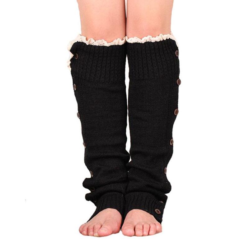 Women's Knee High Knitted Boot Socks Leg Warmers Long Winter Warm Lace Buttons Stockings
