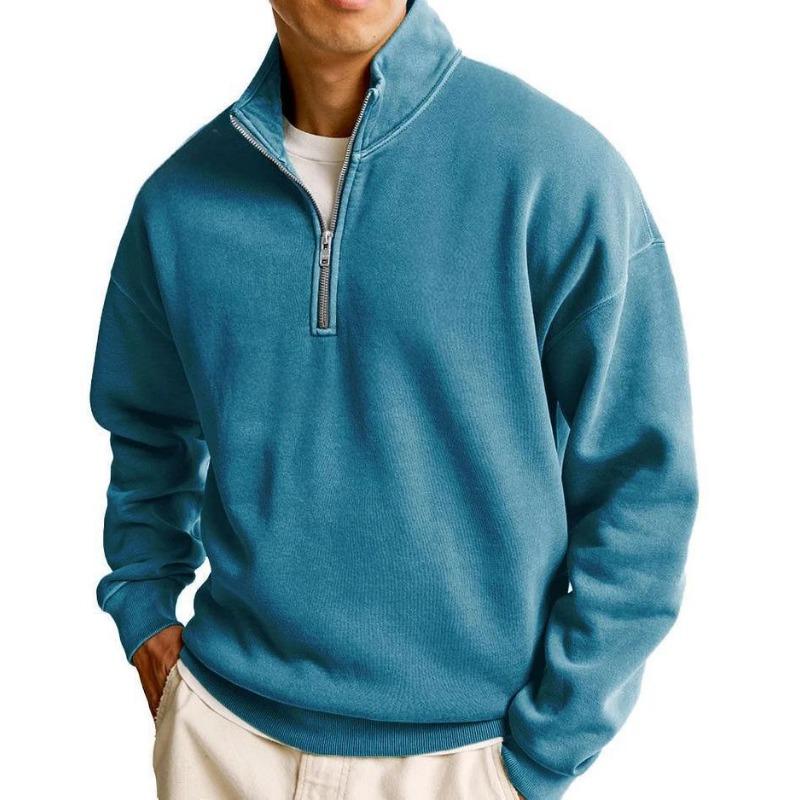 Spring Autumn Stand Collar Half Zipper Pullover Sports Sweatshirt Male Loose Casual Solid Color All-match Top Men