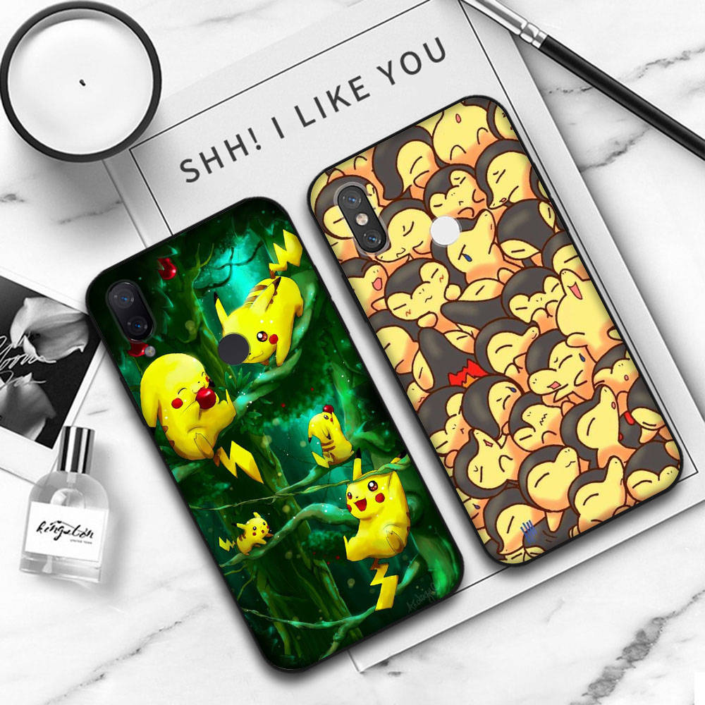 JP38 Pokemon Pikachu Black Soft Case for Samsung Note 20 Lite S24 Ultra S23 A03 A05 A06 A11 A71 A15 A16 A13 A24 A25 A33 A52 A53 A50 M55 M35 Plus