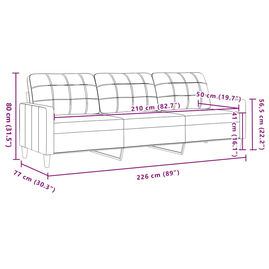 Vidaxl Sofa 3-Osobowa, Jasnożółta, 210 Cm, Tapicerowana Tkaniną