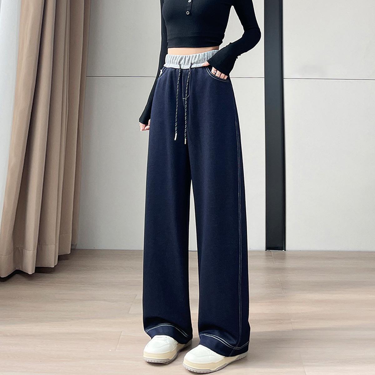 

Women s High-Waist Color Block Embroidered Wide-Leg Jeans - Fashionable, Versatile, and Slimming Casual Pants XL (120-135 jin)